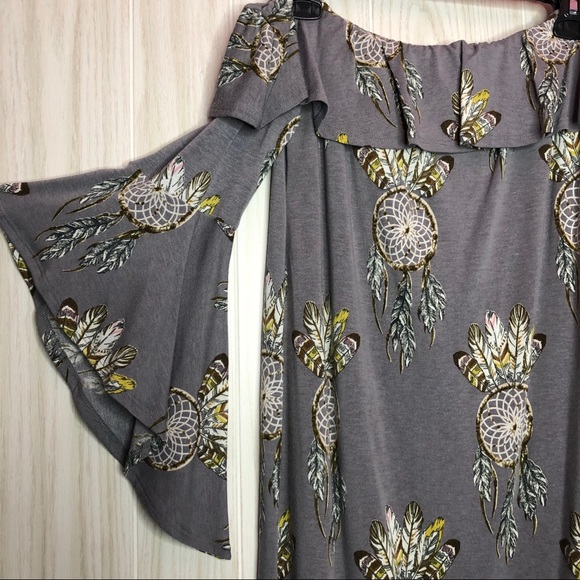 Peach Love Dream Catcher Feather Gray Ruffle Dress - Picture 4 of 8